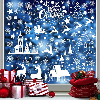 Moxled Weihnachts Fensterbilder Selbstklebend Weiß 148 Statisch Haftende PVC Aufkleber