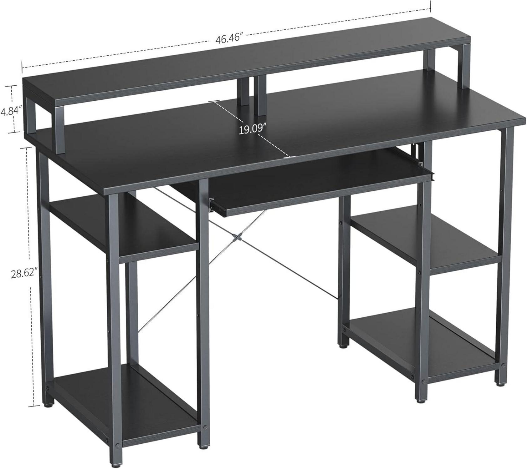 Stabiler Computertisch mit Monitorständer und Regalen, Schwarz