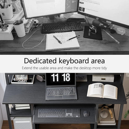 Schreibtisch 120 cm mit Regalen, Monitorständer, Tastaturablage, Schwarz
