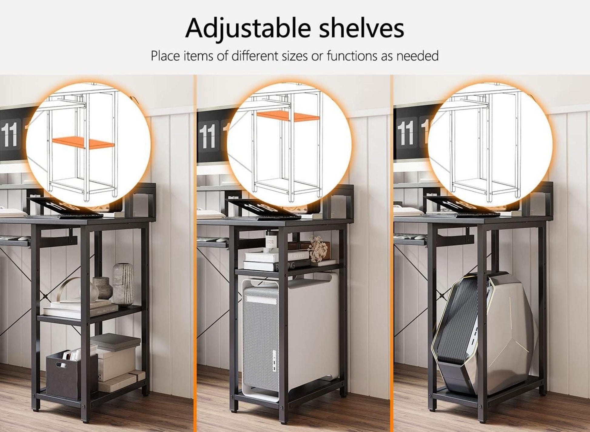 Computertisch 120 cm mit Regalen, Monitorständer und Tastaturablage