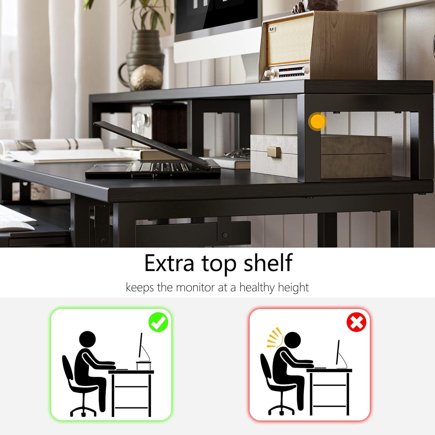 Schreibtisch 120 cm mit Regalen, Monitorständer, Tastaturablage, Schwarz