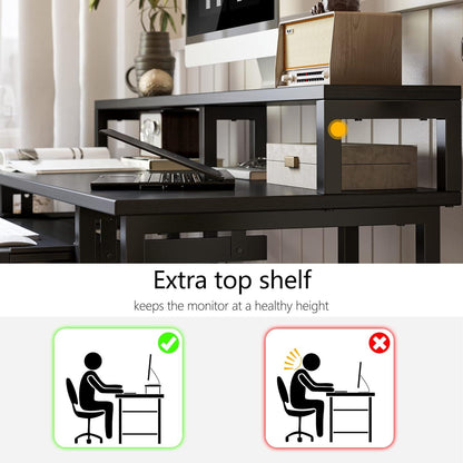 Schreibtisch 120 cm mit Regalen, Monitorständer, Tastaturablage, Schwarz
