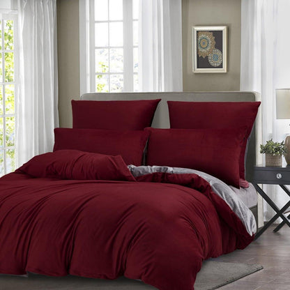 Kuschelige Coral Fleece Bettwäsche Set 135x200cm Rot/Weinrot/Grau