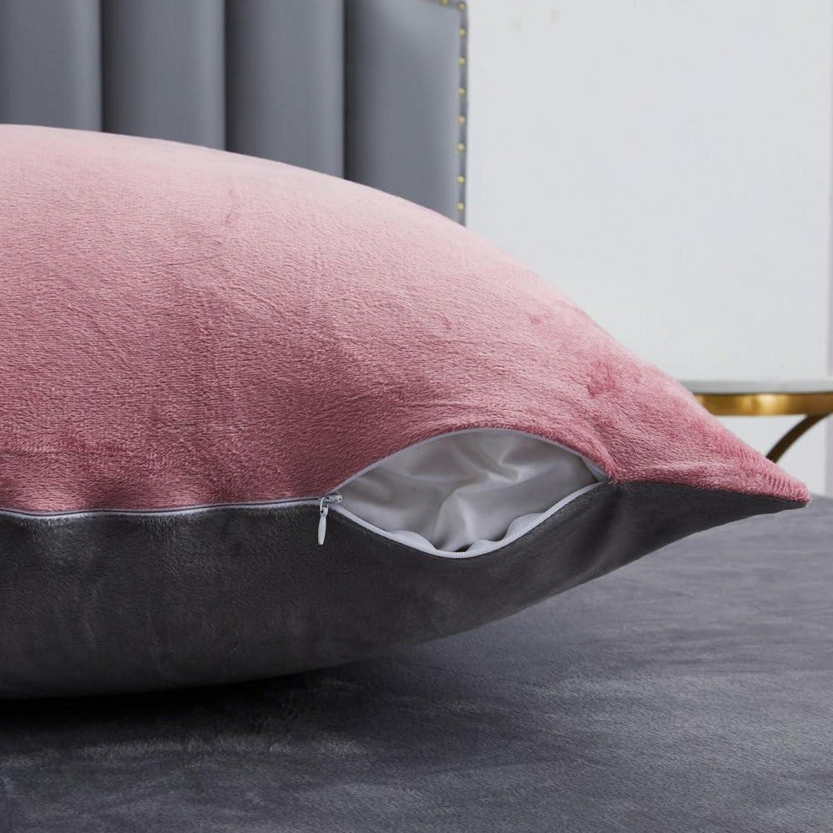 Flauschige Fleece Bettwäsche Set 135x200 Rosa Altrosa Grau