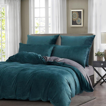 Winter Bettwäsche Set 135x200 - 4-teilig, Blau, Grau, Coral Fleece