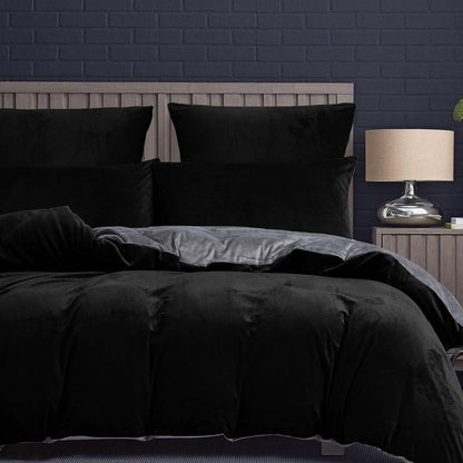 Flauschige Bettwäsche Set 135x200 Schwarz Grau Winter Plüsch