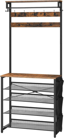 Garderobenständer mit Schuhablage und 5 Ebenen, Vintagebraun