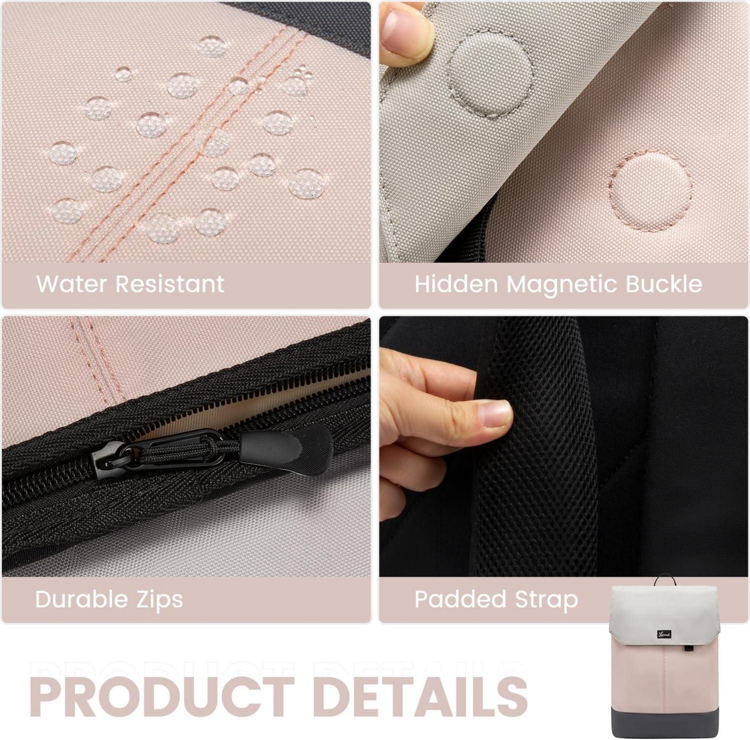 Damen Rucksack Rosa 15,6 Zoll Laptopfach Wasserdicht Cityrucksack