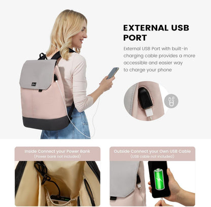 Rucksack Damen Groß 15,6 Zoll Laptopfach Wasserdicht Rosa