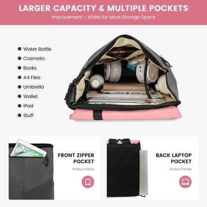 Damen Rucksack 15,6 Zoll Laptopfach Wasserdicht Elegant Hellrosa