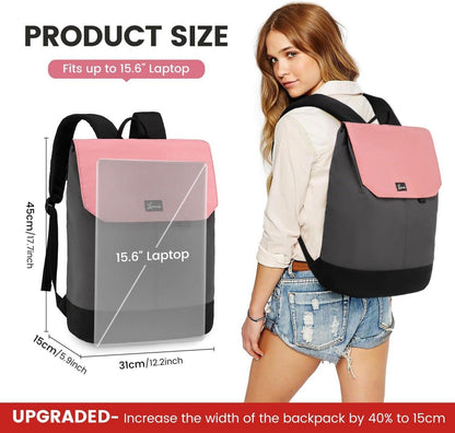 LOVEVOOK Damen Rucksack Teenager 15,6 Zoll Laptopfach Wasserdicht Hellrosa