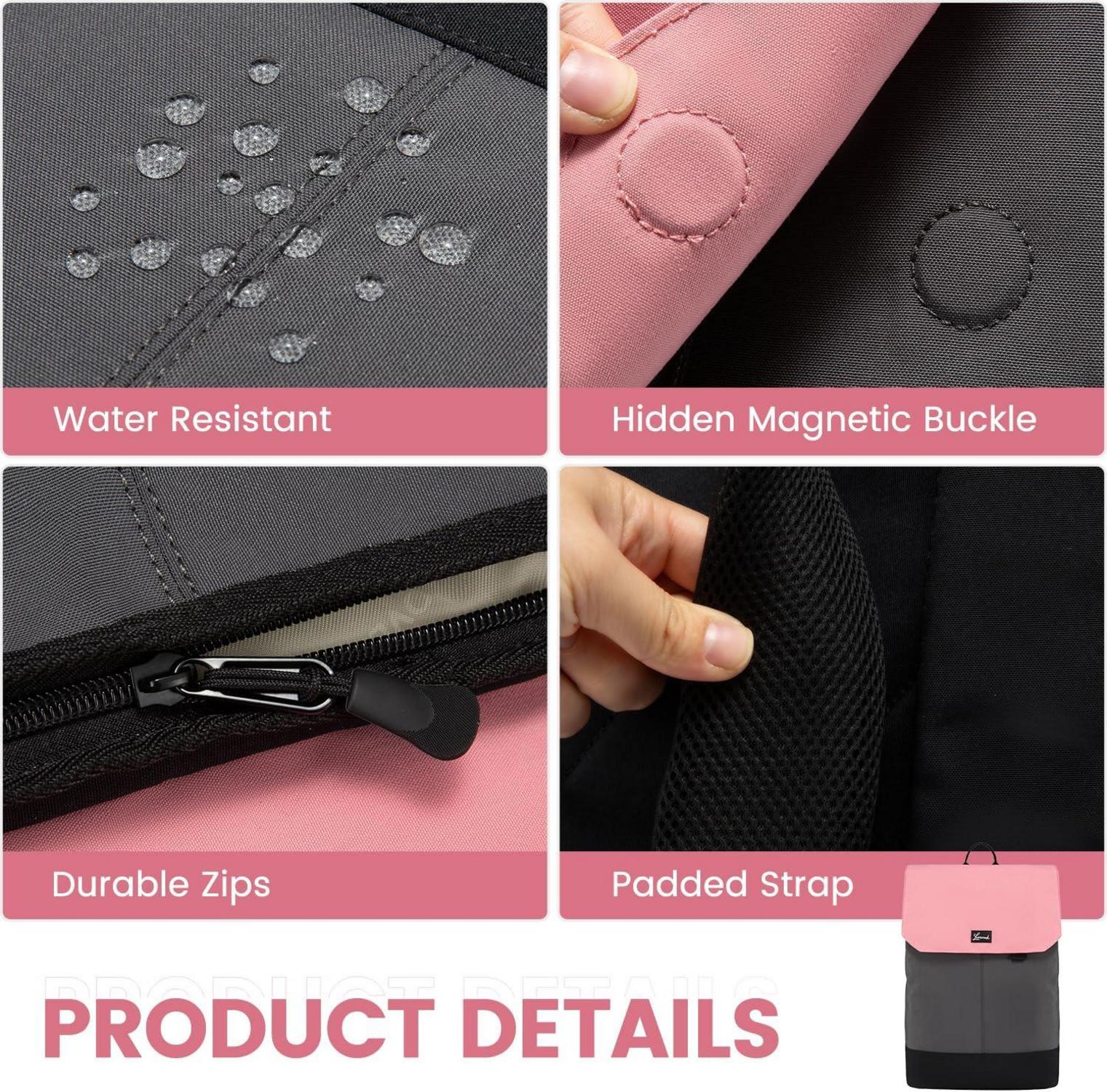 LOVEVOOK Rucksack Damen 15,6 Zoll Laptopfach Wasserdicht Hellrosa