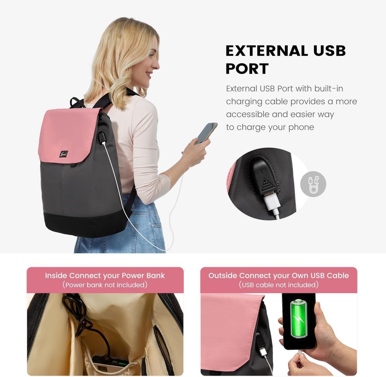 LOVEVOOK Rucksack Damen 15,6 Zoll Laptopfach Wasserdicht Hellrosa