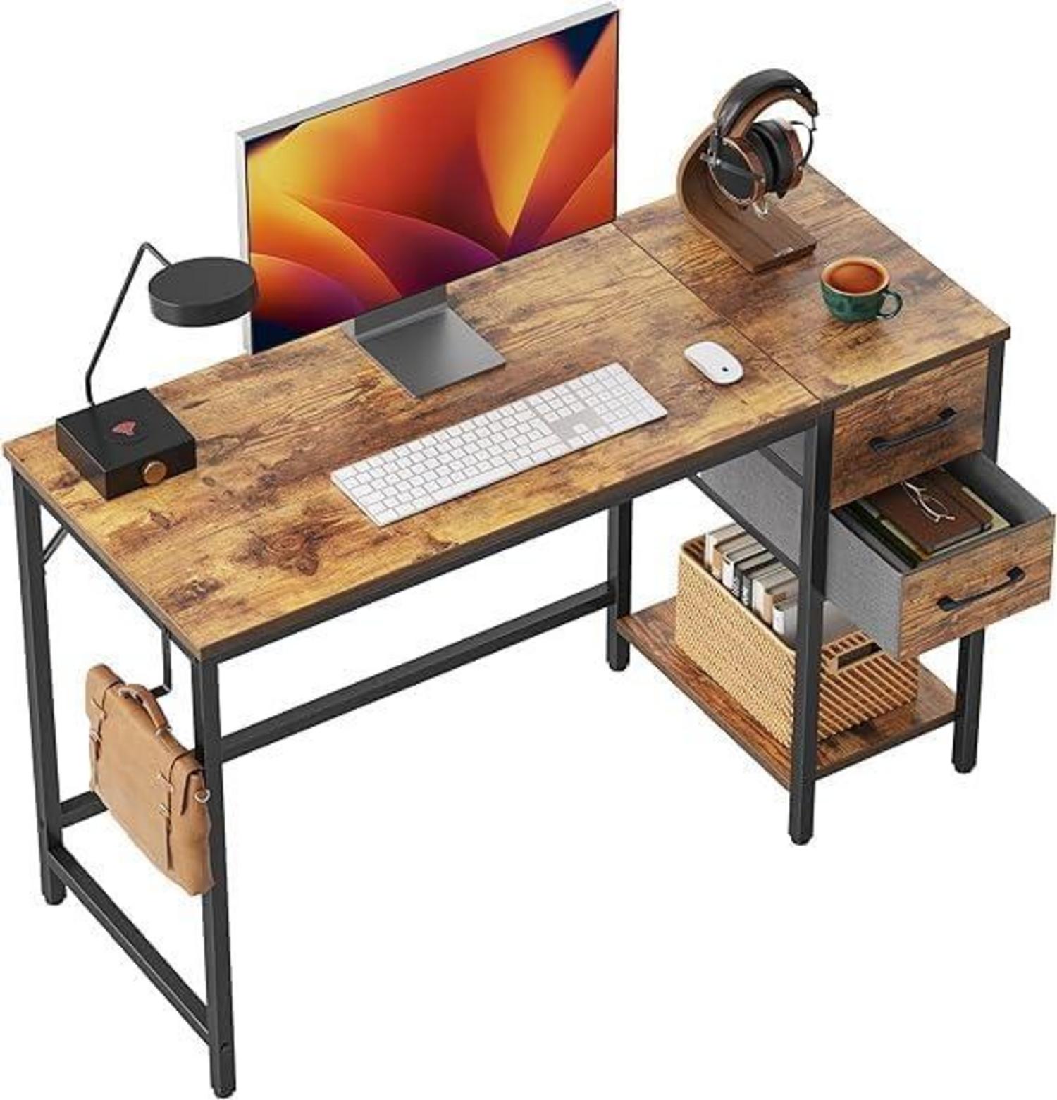 Computertisch mit Schubladen 100 cm, Klein, Modern, Braun