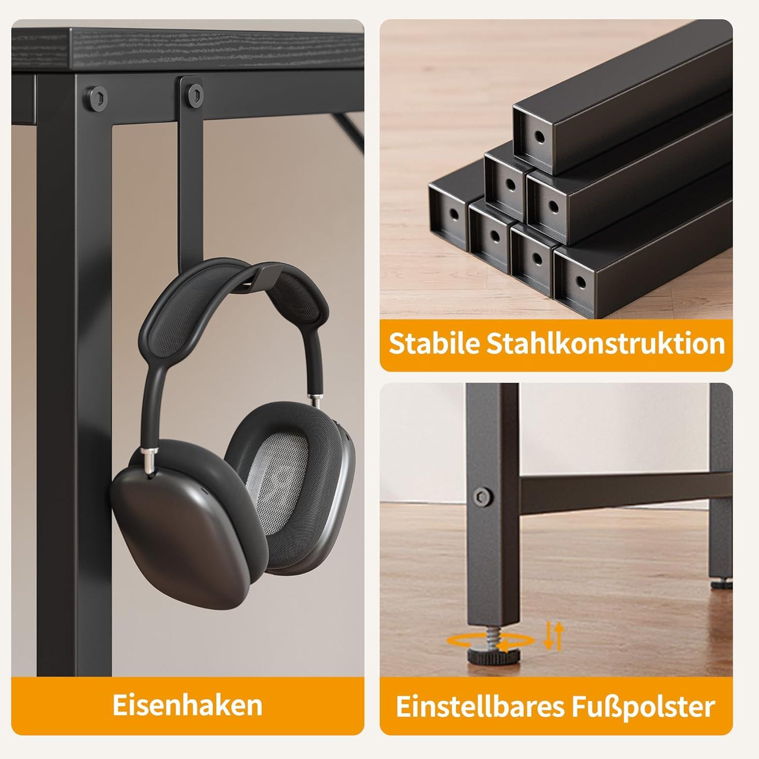Computertisch mit offenen Schubladen in Schwarz 100 cm