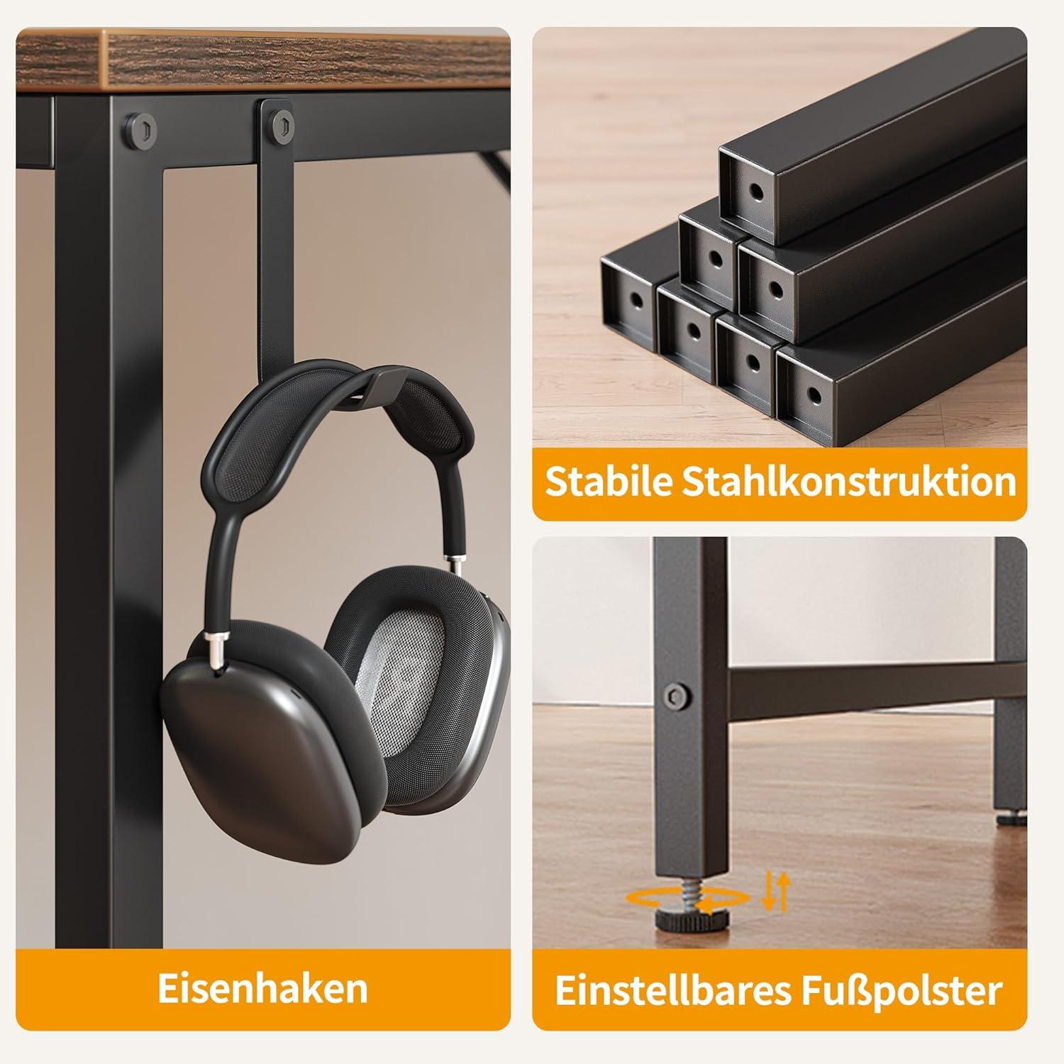 PC-Tisch mit Schubladen 120cm Braun für Home Office - Cubiker