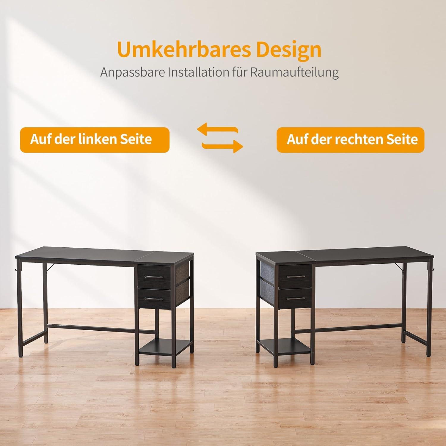 Schwarzer Computertisch 120 cm mit Schubladen und modernem Design