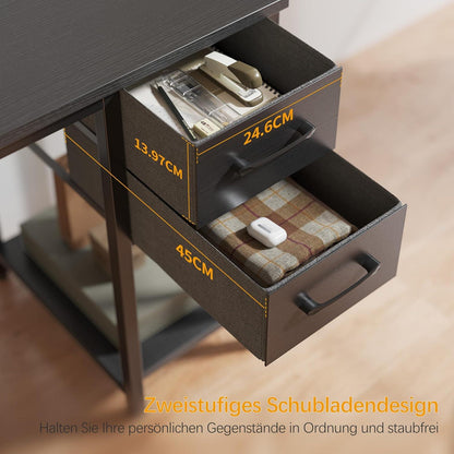 Computertisch 120 cm mit Schubladen in Schwarz - moderner Schreibtisch