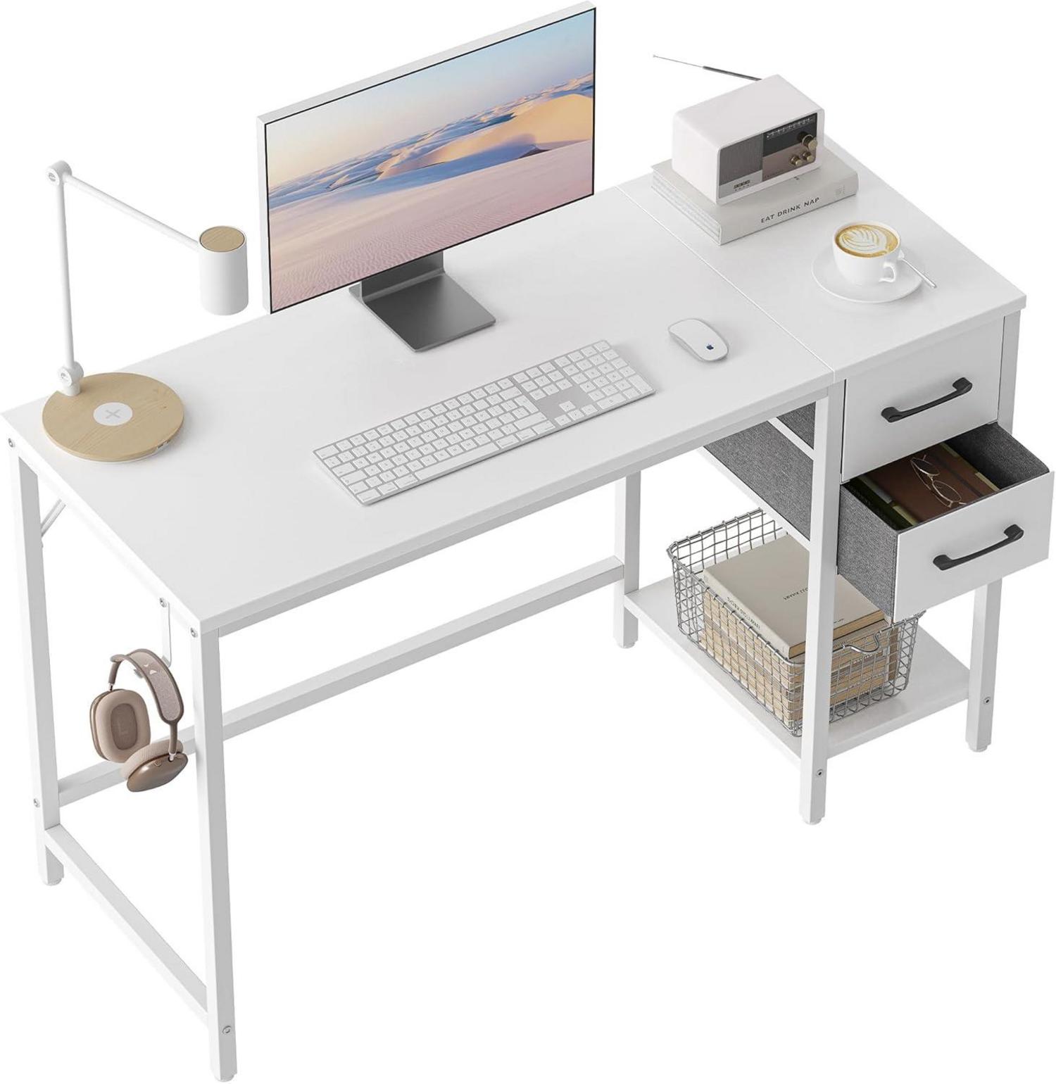 Weißer Computertisch mit Schubladen 120 cm - Moderne Büroecke