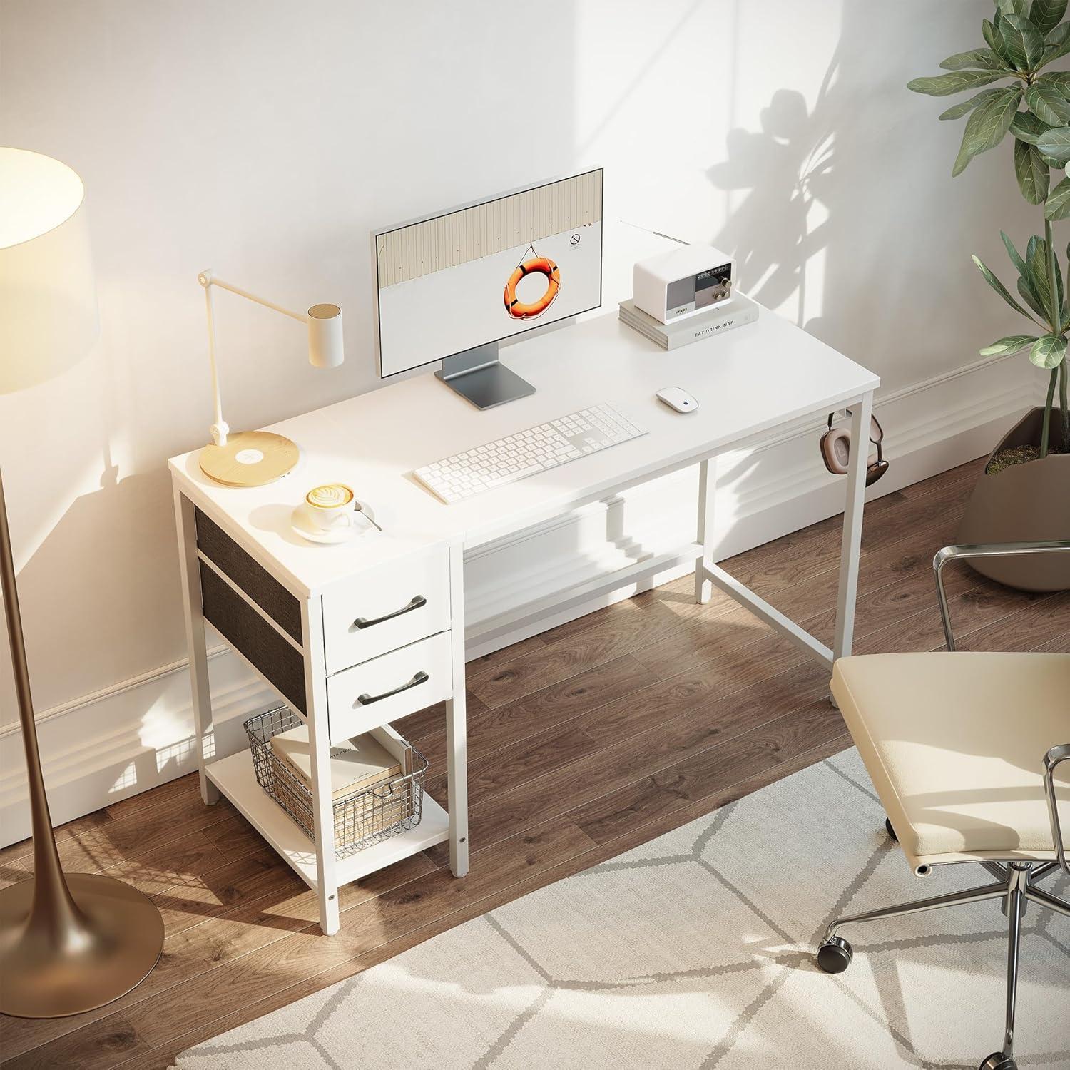Computertisch 120 cm Weiß mit Schubladen für Home Office