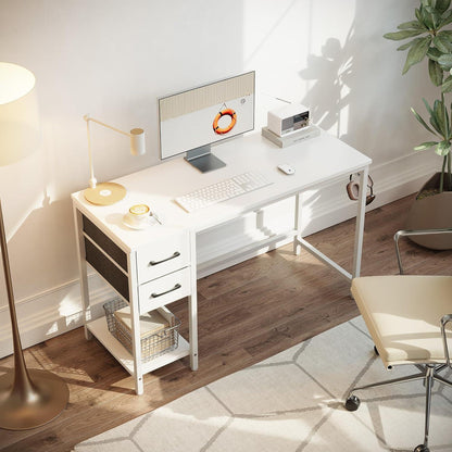 Computertisch 120 cm Weiß mit Schubladen für Home Office