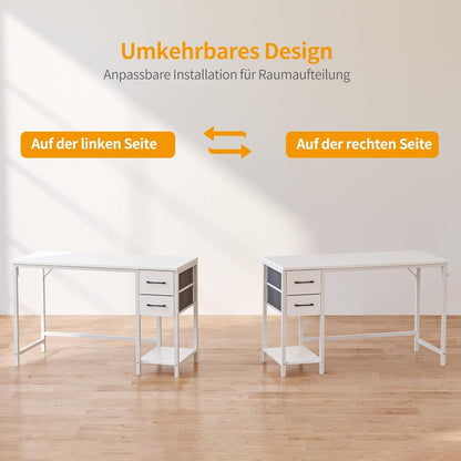 Kleiner Computertisch 120 cm weiß mit Schubladen, moderner PC-Tisch