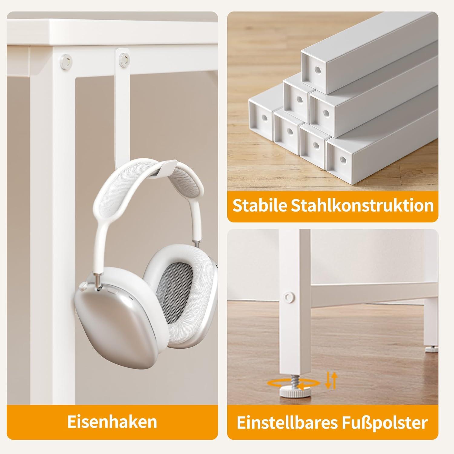 Kleiner Computertisch 120 cm weiß mit Schubladen, moderner PC-Tisch