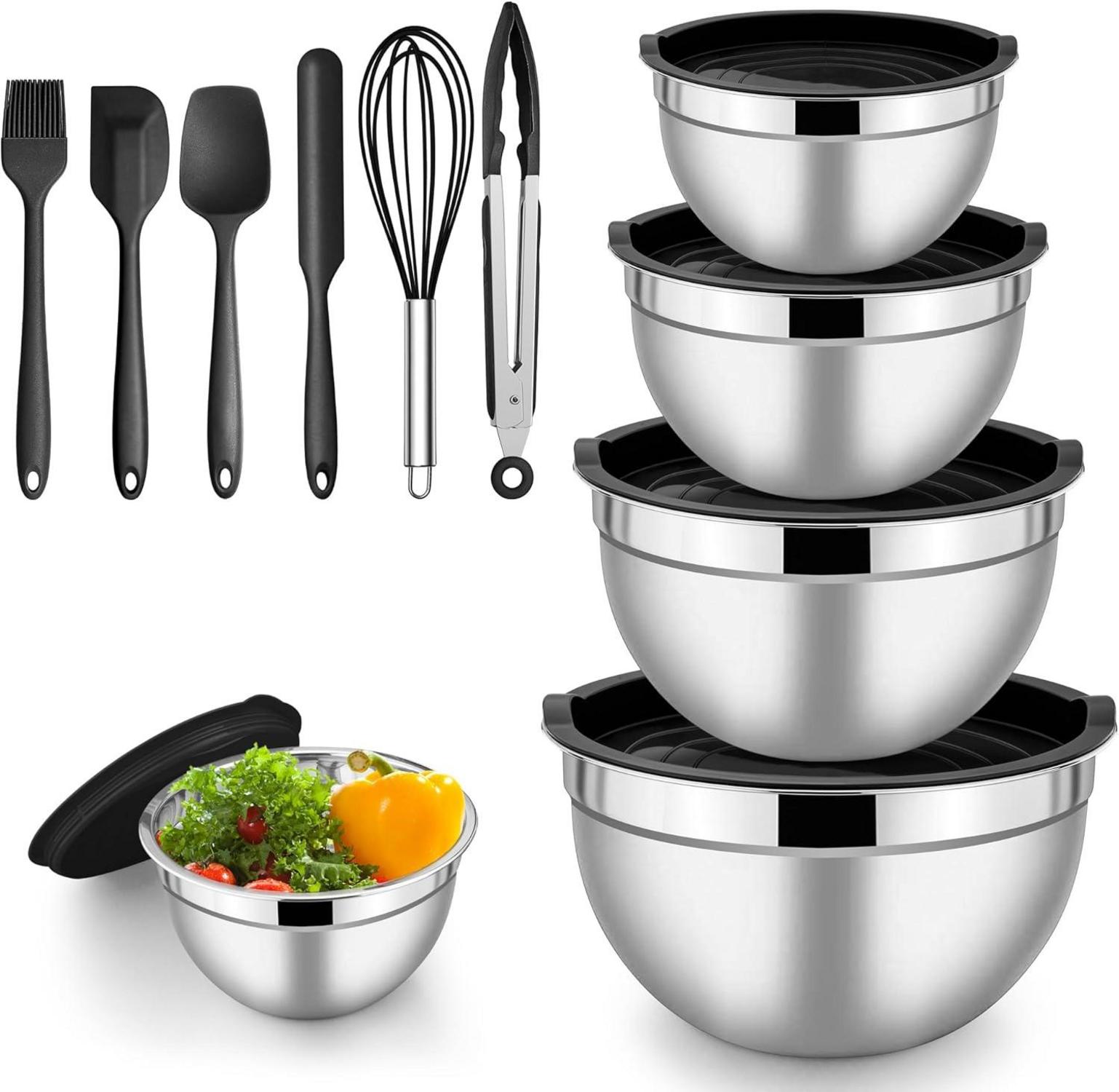 Edelstahl Salatschüssel Rührschüssel Stapelbar 5er Set Angebot