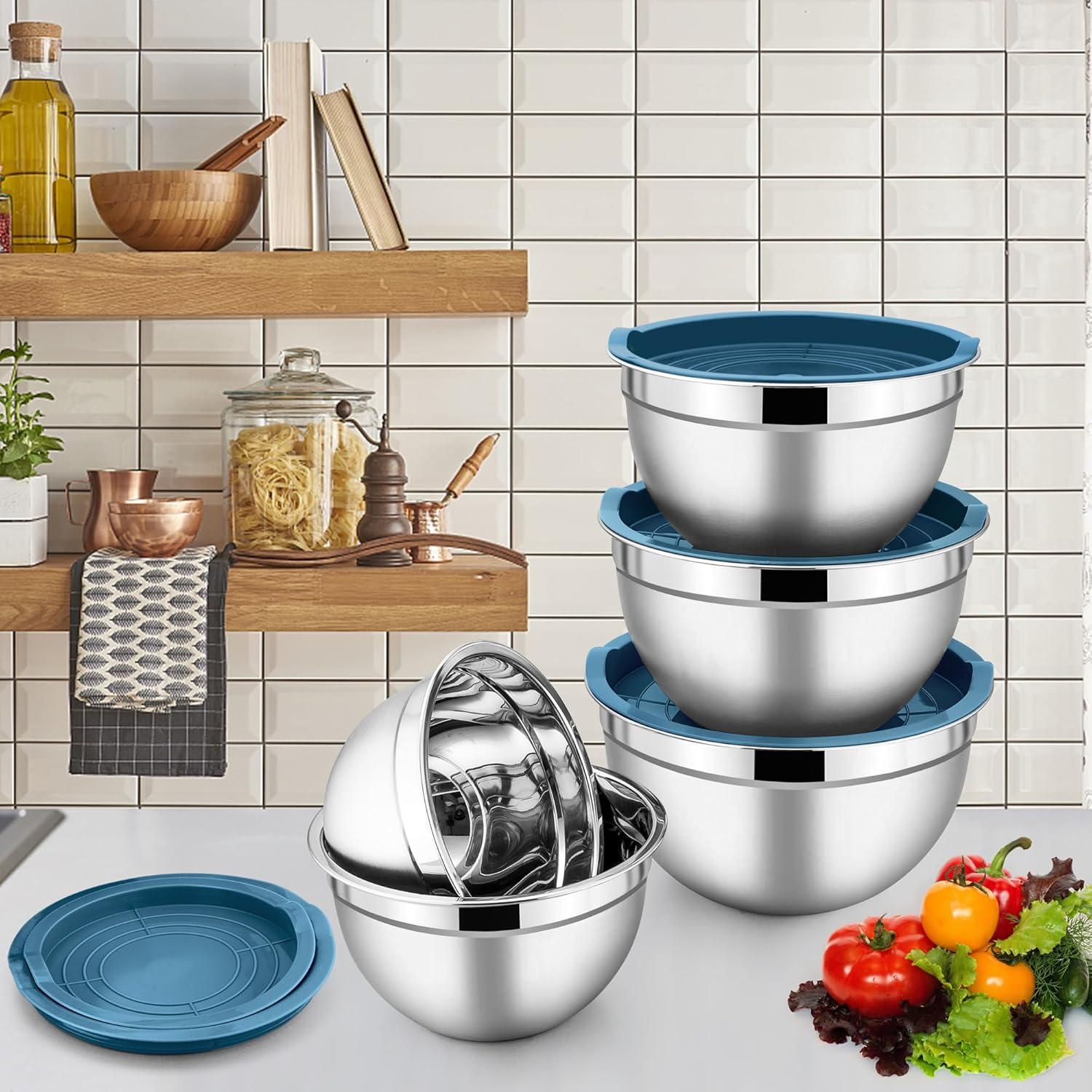 Herogo Edelstahl Salatschüssel Set 5er Stapelbar Küchenwerkzeuge