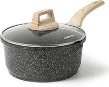 Antihaft-Kochtopf 18 cm mit Deckel und Holzoptik-Griff