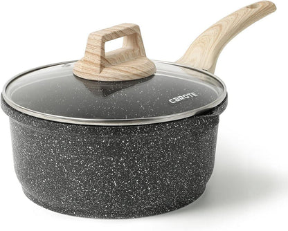 Antihaft-Kochtopf 18 cm mit Deckel und Holzoptik-Griff