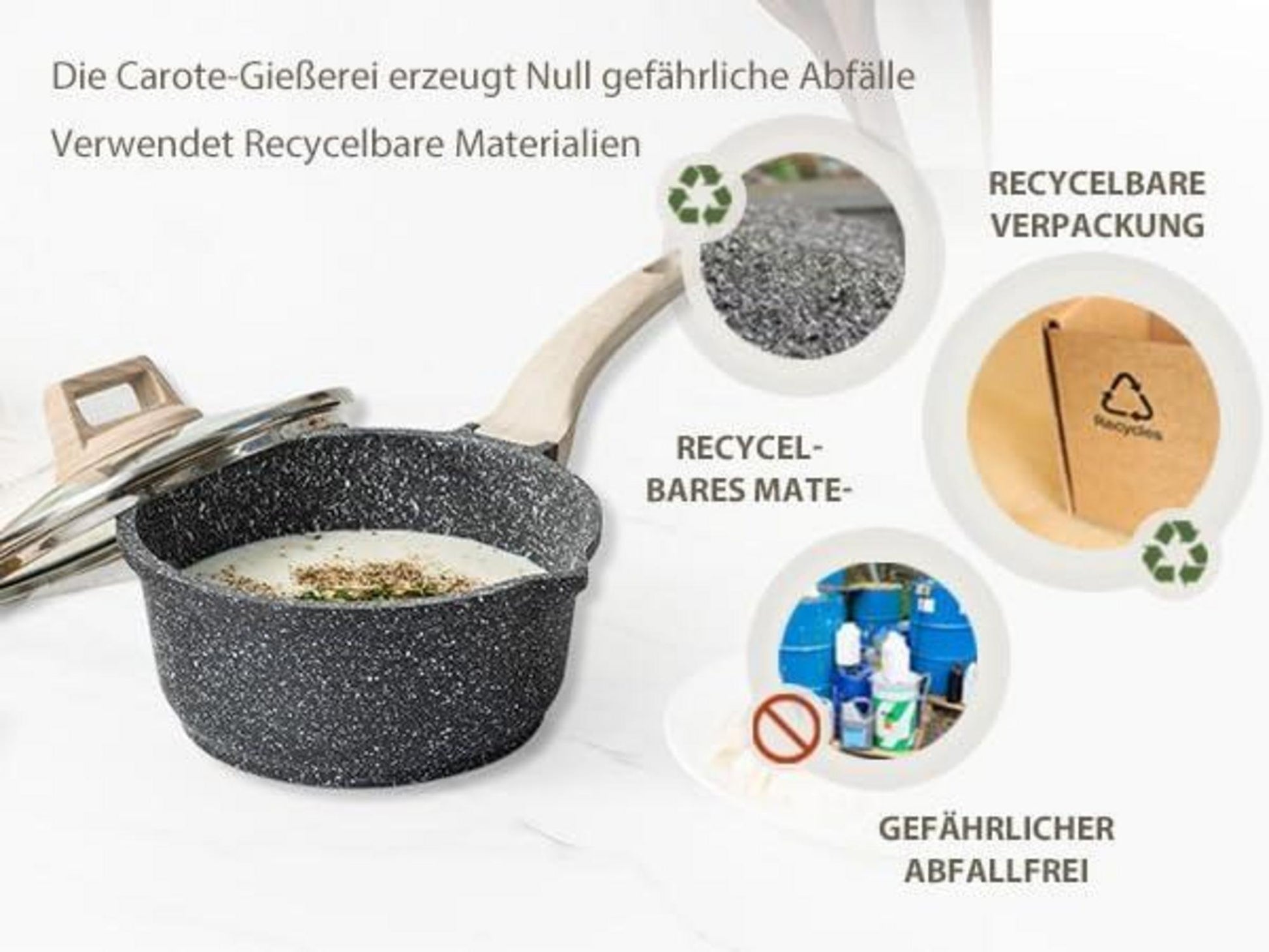 CAROTE Kochtopf 18 cm Stieltopf mit Deckel Antihaftbeschichtet Schwarz