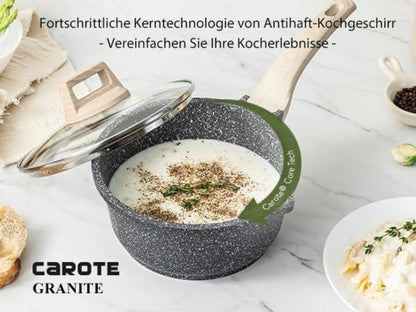 Kochtopf 18 cm mit Holzoptik-Griff, Antihaft, Induktion, PFOA-frei