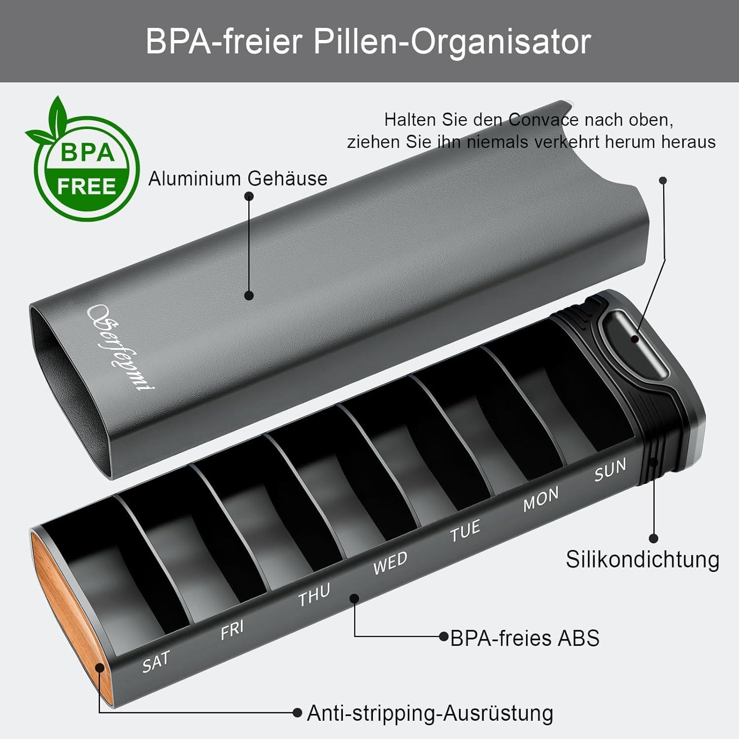 Tablettenbox 7 Tage Metall Pillendose Organizer Pillenbox - Grau