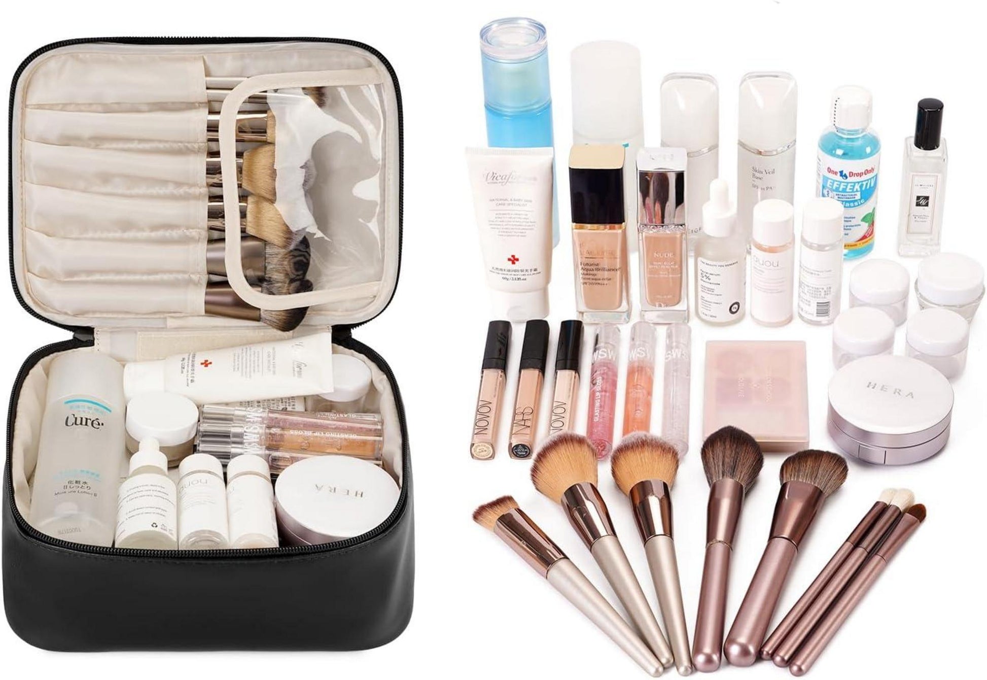 Narwey Reise Kosmetiktasche Damen PU Leder Organizer Make-up