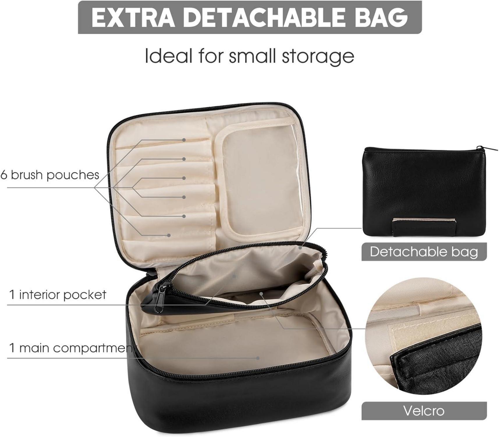 Narwey Reise Kosmetiktasche Damen Makeup Bag PU Leder Organizer Schwarz