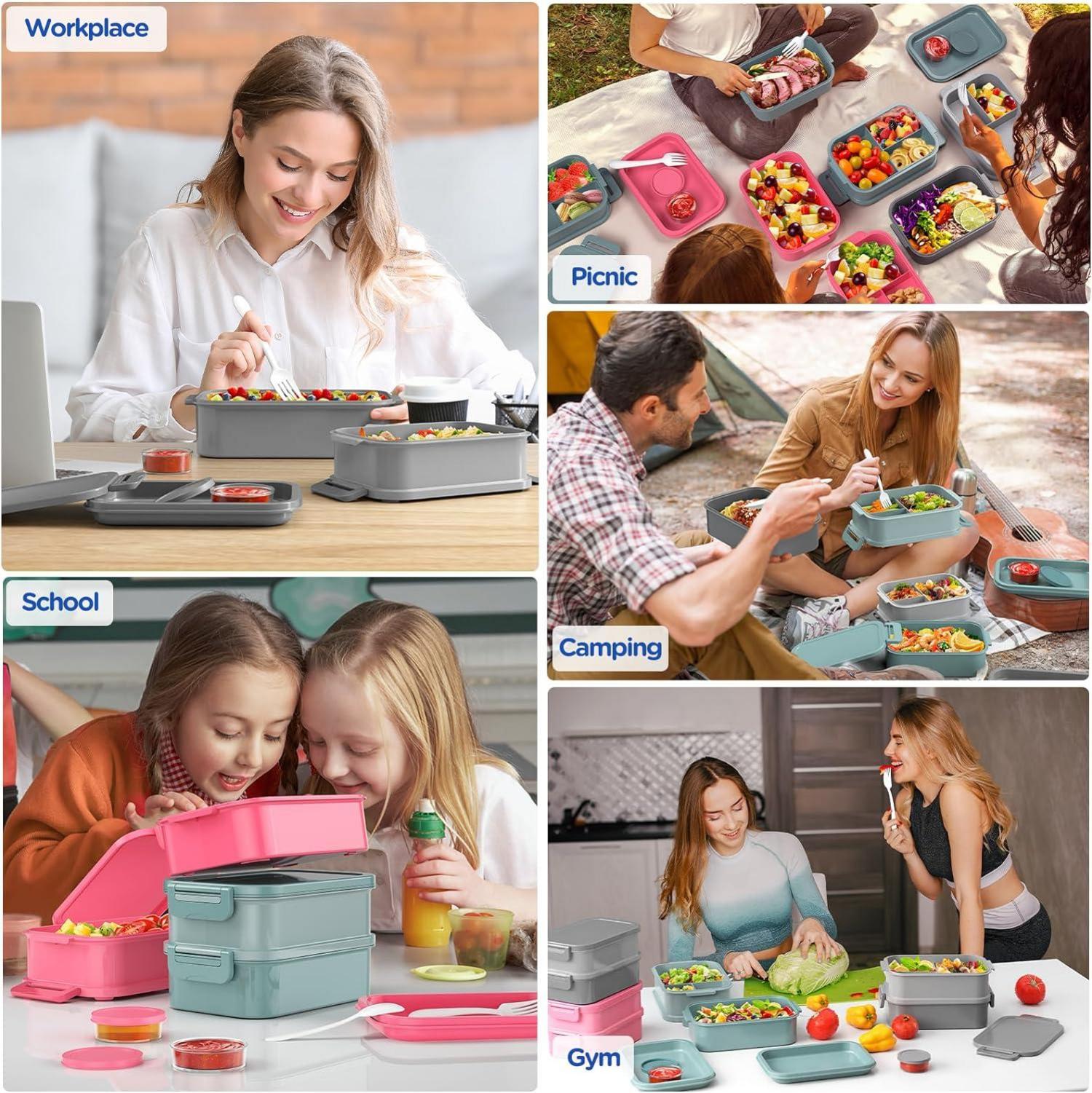 WayEee Lunchbox Bento Box Groß 2130ml Auslaufsicher Erwachsene BPA Frei- Grau