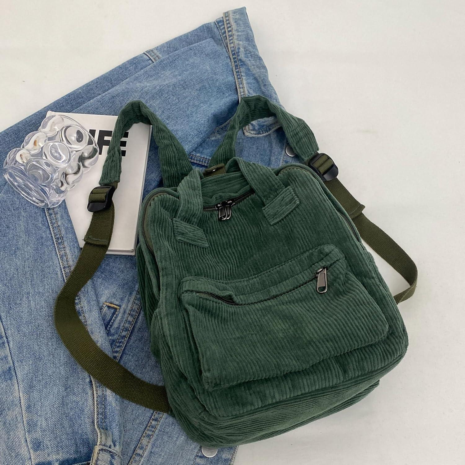Kleiner Damen Rucksack Cord Daypack Grün Disneyurlaub