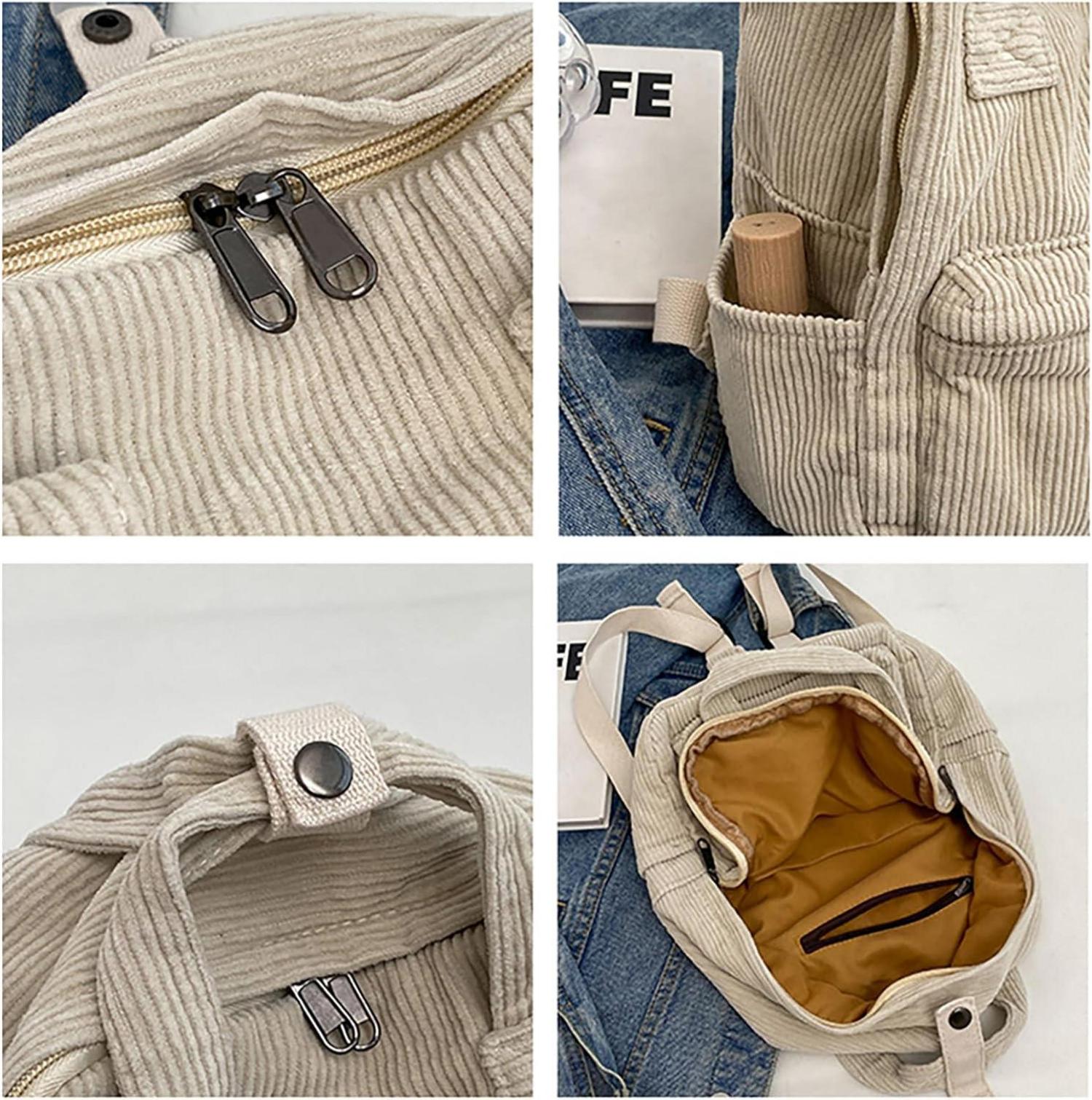 Damen Rucksack Klein Cord Cityrucksack Lässig Schule Travel Wandern Grün