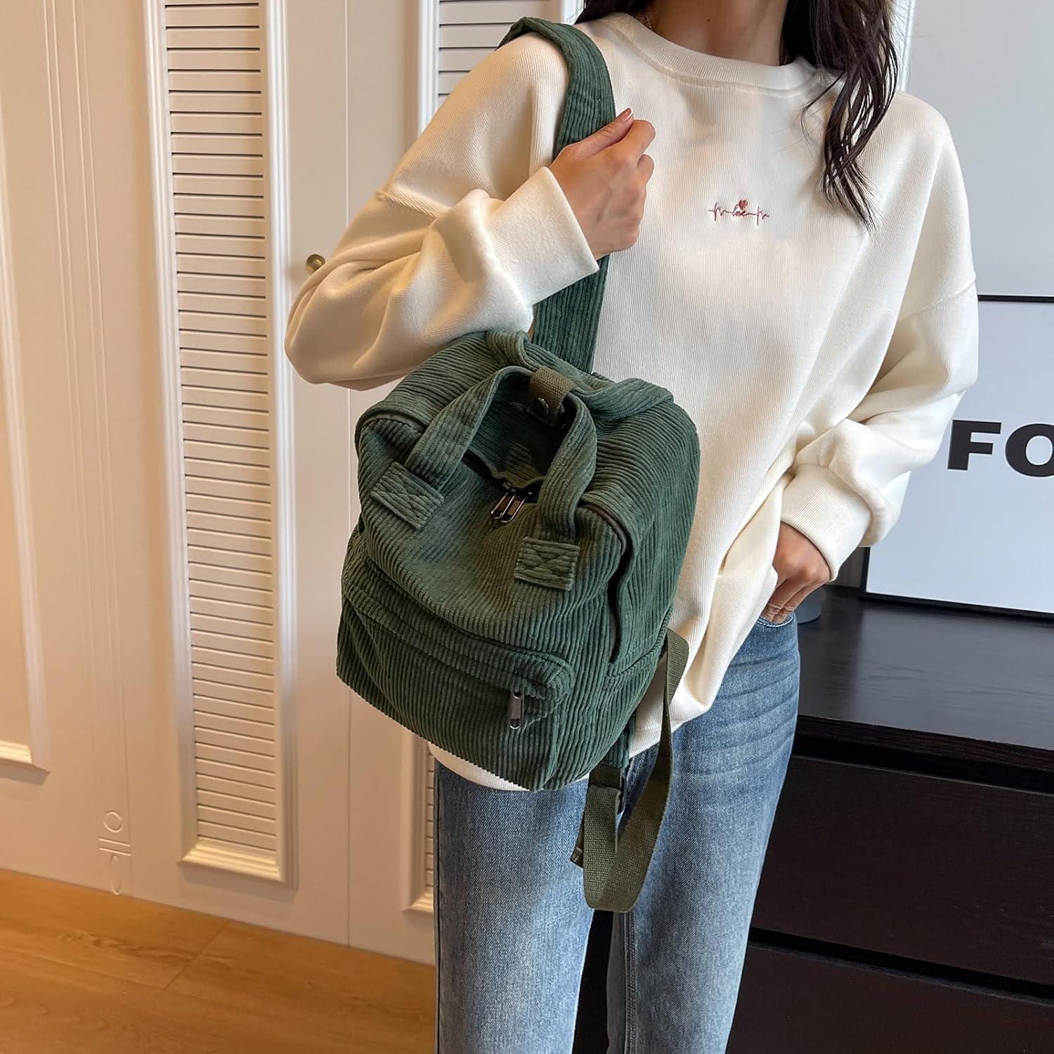 Damen Rucksack Klein Cord Cityrucksack Grün 10L Multi Szenen Reiserucksack