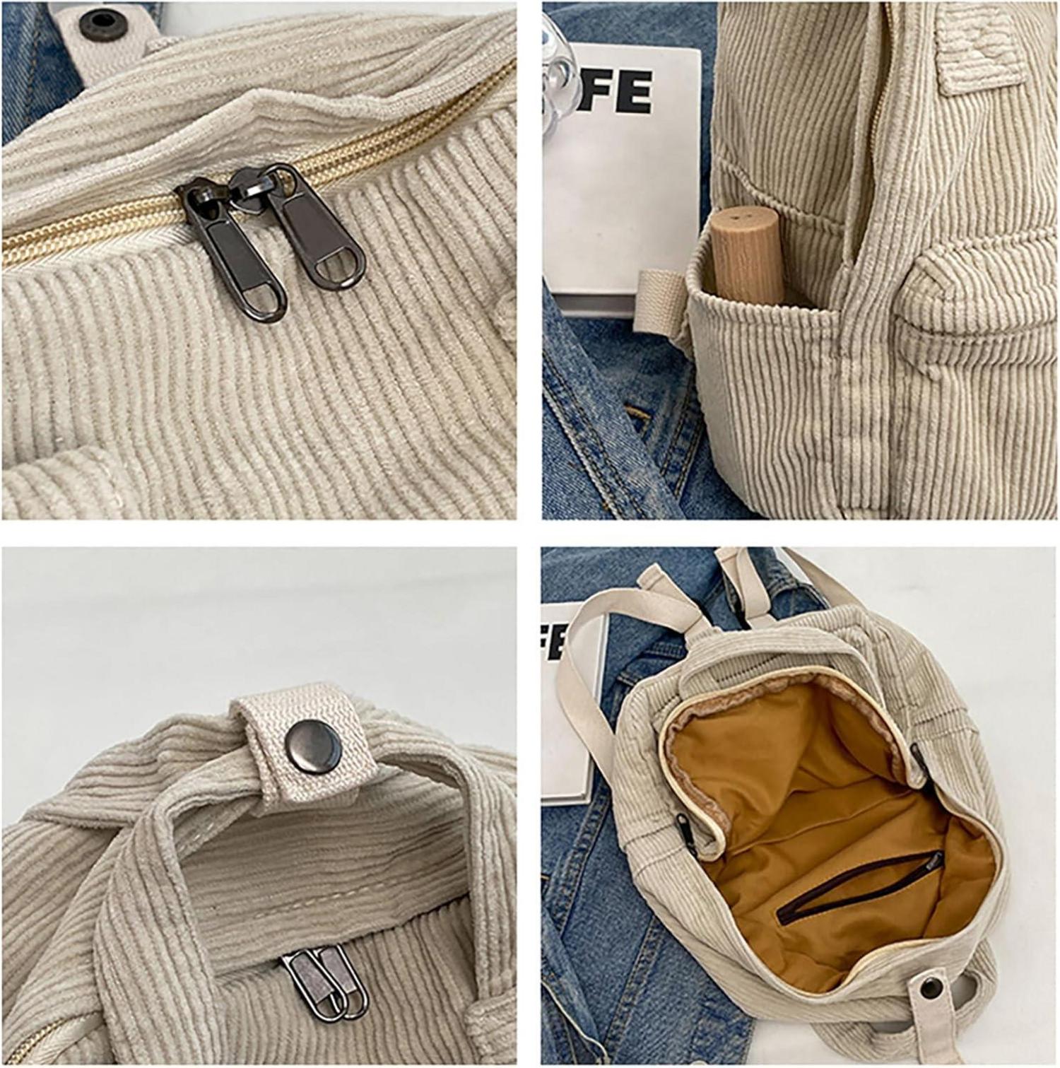 Damen Rucksack, Cord Cityrucksack, Klein, Braun, Reise, Schule