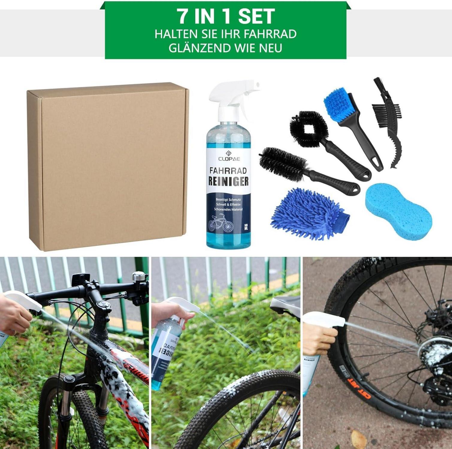 Fahrrad Reinigungsset 7-in-1 mit Kettenreiniger 500ml und Bürsten
