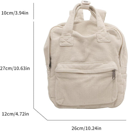 Damen Rucksack Cord Cityrucksack Klein Beige für Reise Schule Arbeit
