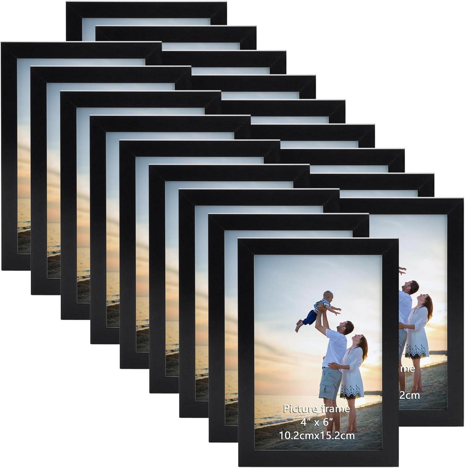 18er Set Bilderrahmen 10x15 cm für Wand und Tisch Schwarz