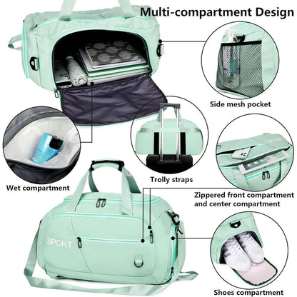 Wasserdichte Sporttasche 40L Rucksack Schuhfach Grün