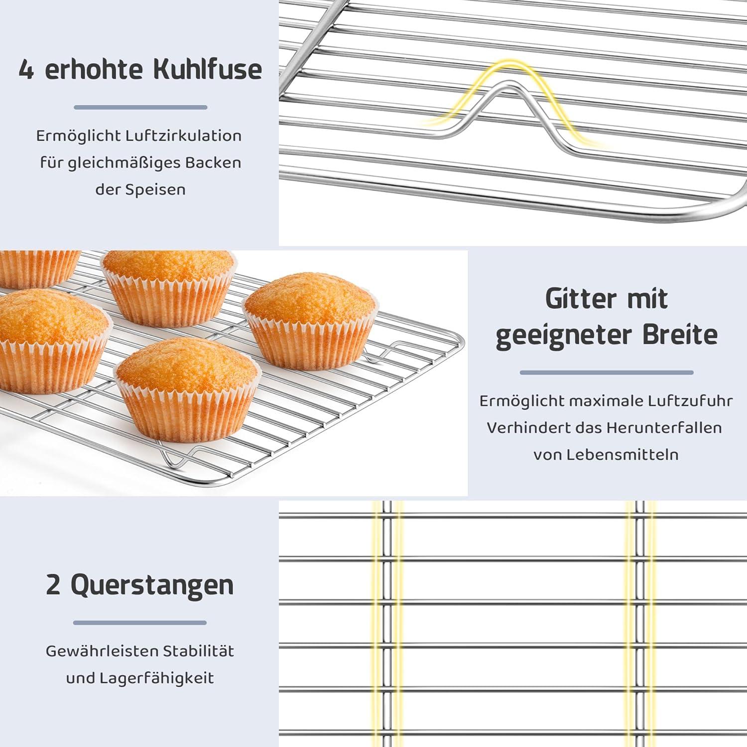 Edelstahl Abkühlgitter 2er Set Rechteckig 21,5x16cm Ofen & Spülmaschinenfest