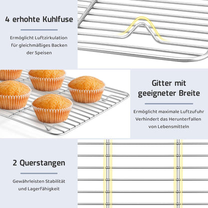 Edelstahl Abkühlgitter 2er Set Rechteckig 21,5x16cm Ofen & Spülmaschinenfest