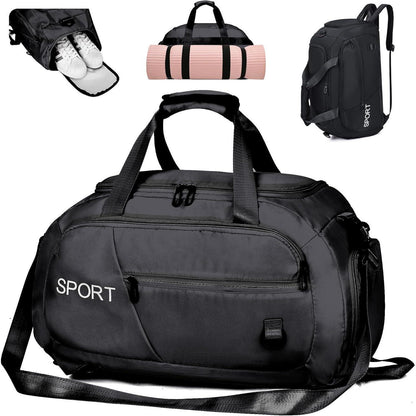 Wasserdichte Sporttasche 40L Rucksack Schuhfach Schwarz