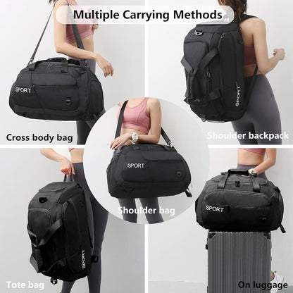 Wasserdichte Sporttasche 40L Rucksack Schuhfach Schwarz