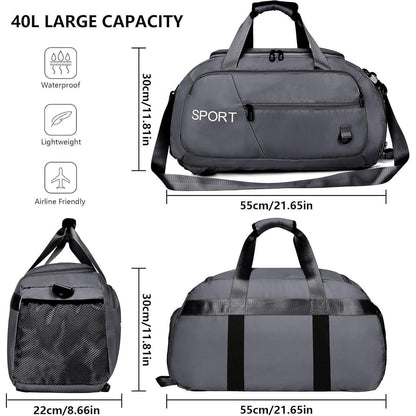 40L Sporttasche Wasserdicht Reisetasche Schuhfach Nassfach Rucksackfunktion